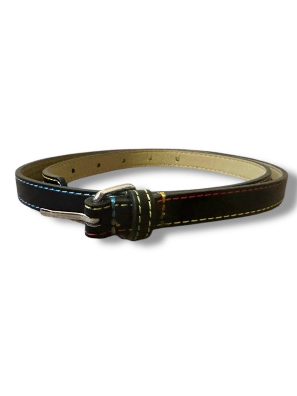 Cat & Jack Black Faux Leather Belt with Multicolor Stitching Girls Size XL